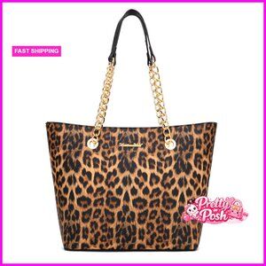 Large Vegan Leather Tote Bag with Chain Handle for Women